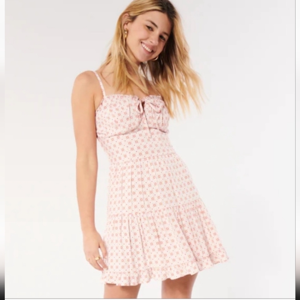 Hollister Above The Knee Summer Dress Cream And Orange Floral S Tall